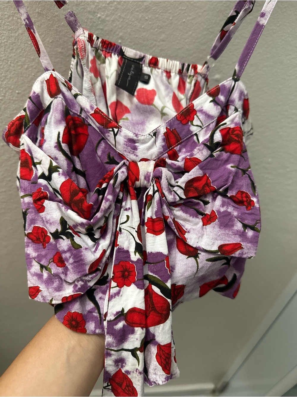 Floral Tie-Front Crop Top - Purple & Red